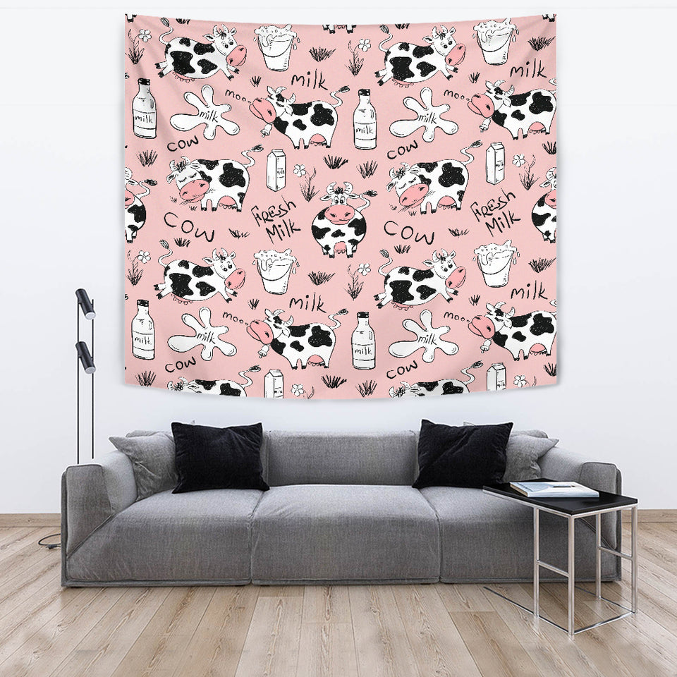Cows Milk Product Pink Background Wall Tapestry