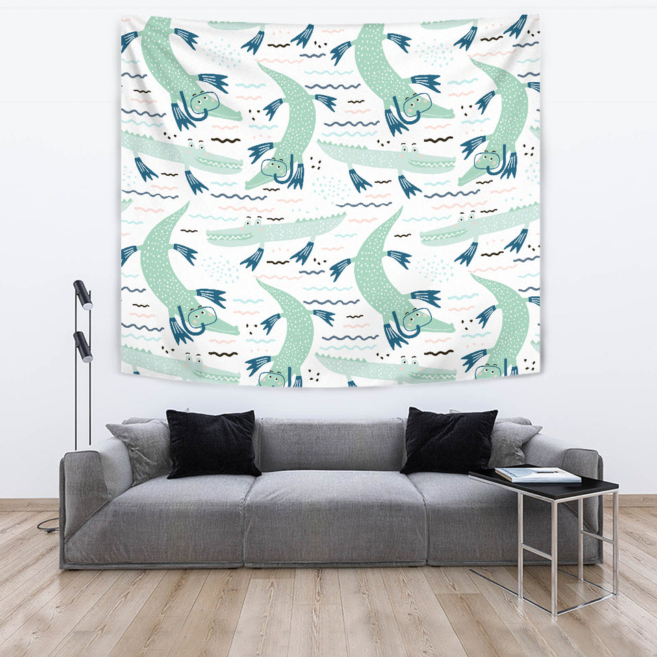 Crocodile Diver Pattern Wall Tapestry