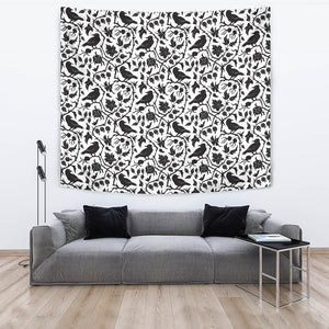 Crow Dark Floral Pattern Wall Tapestry