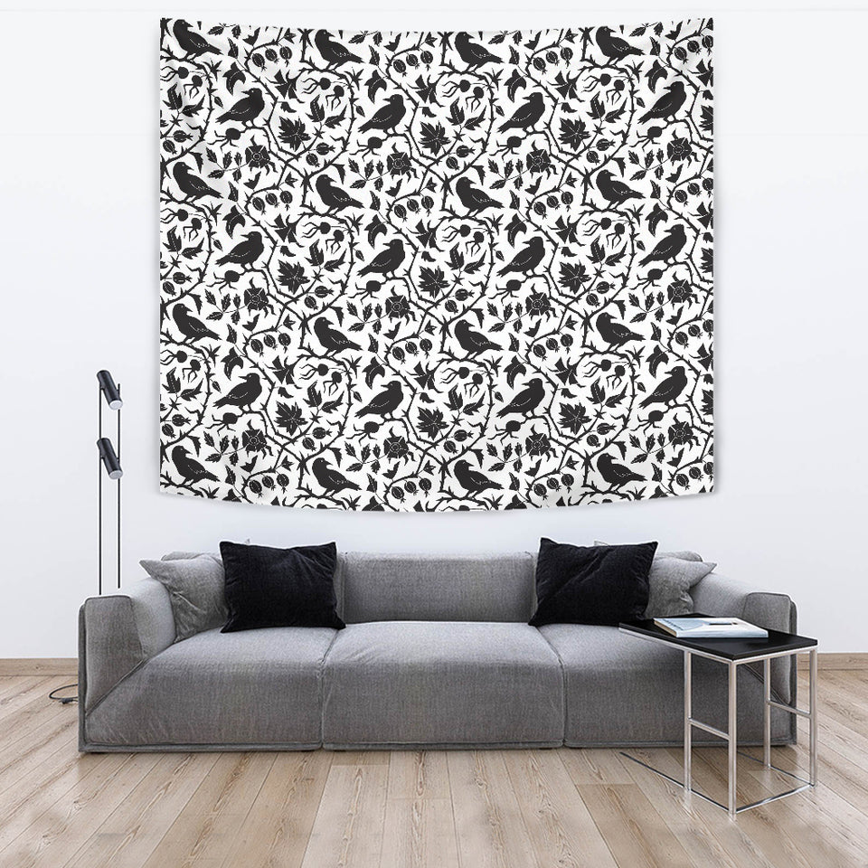 Crow Dark Floral Pattern Wall Tapestry