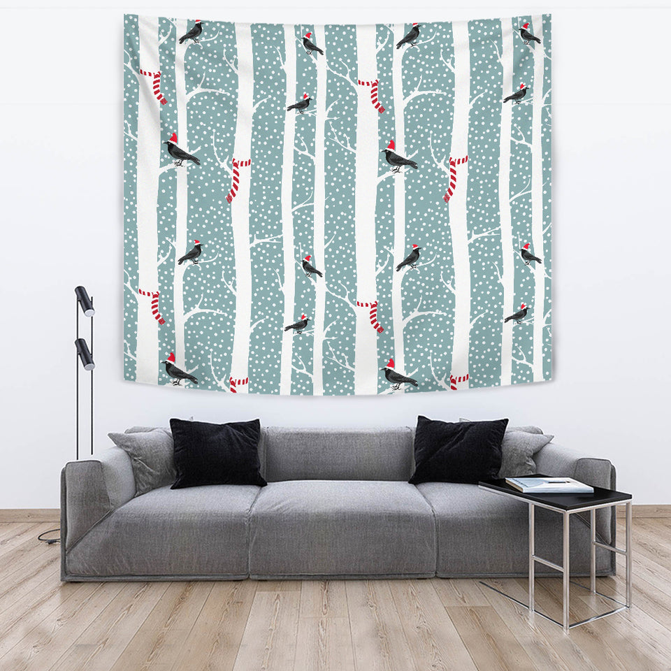 Crows Christmas Hat Scarf Wall Tapestry