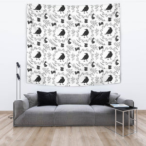 Crows Floral Wreath Rabbit Pattern Wall Tapestry