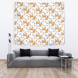 Cute Corgi Heart Star Bone Pattern Wall Tapestry