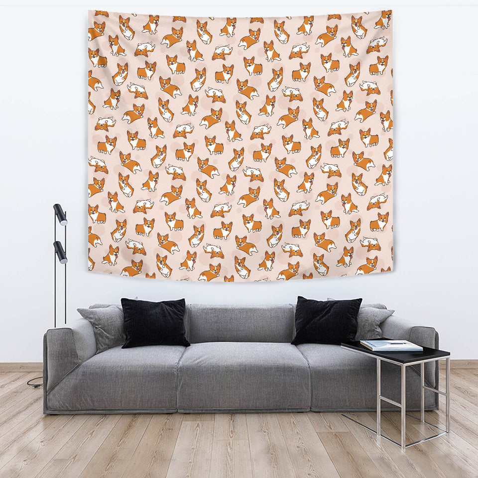 Cute Corgis Pattern Pink Background Wall Tapestry