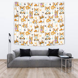 Cute Dog Corgi Striped Background Pattern Wall Tapestry