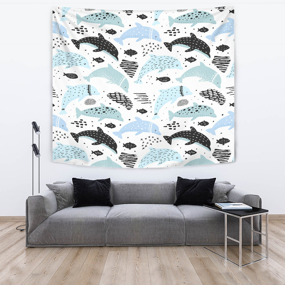 Cute Dolphins Childish Style Pattern Wall Tapestry