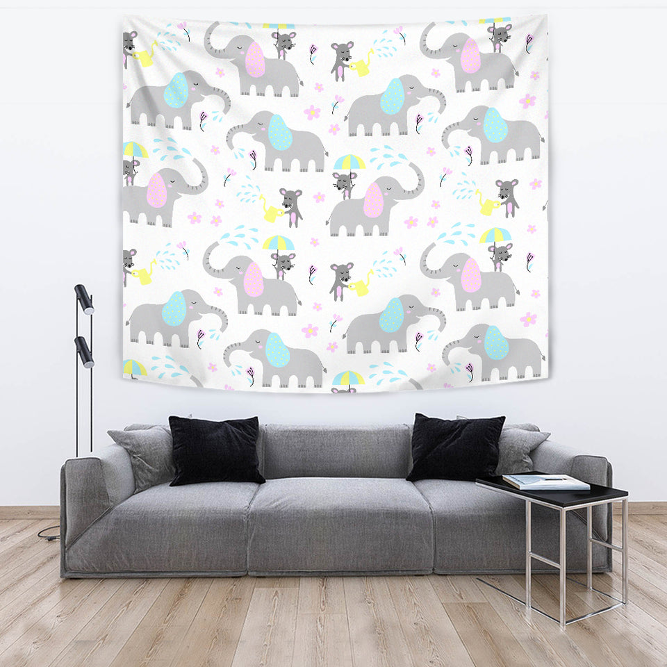 Cute Elephant Mouse Pattern Wall Tapestry