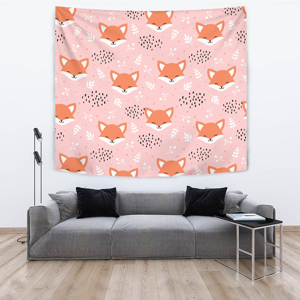 Cute Fox Pattern Pink Background Wall Tapestry