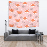 Cute Fox Pattern Pink Background Wall Tapestry