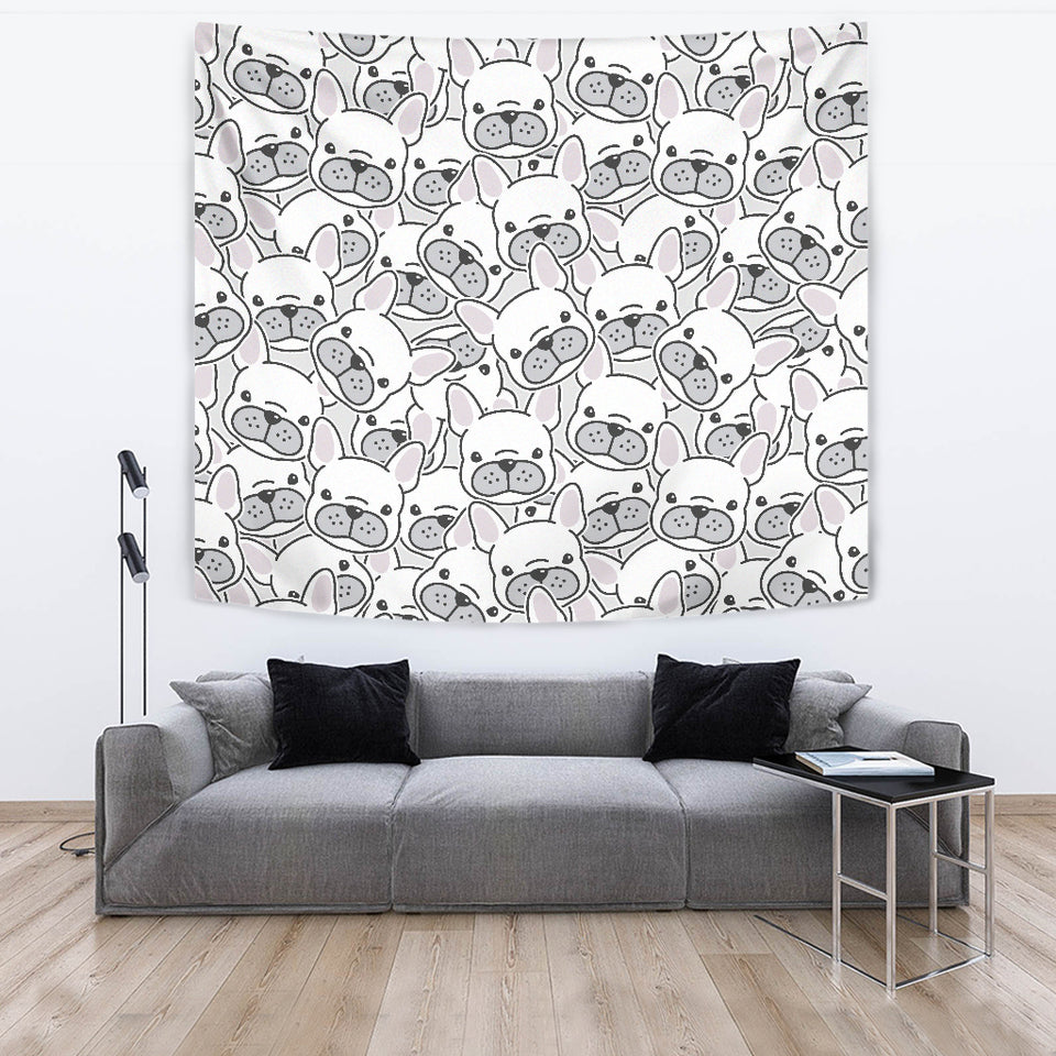 Cute French Bulldog Head Pattern Wall Tapestry