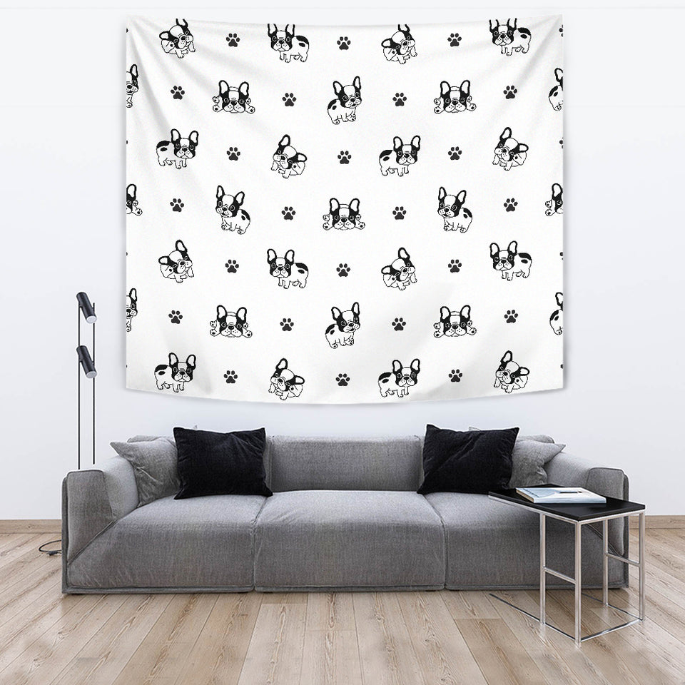 Cute French Bulldog Paw Pattern Wall Tapestry