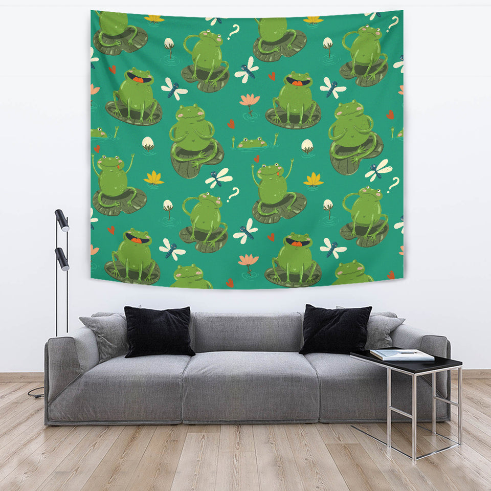 Cute Frog Dragonfly Design Pattern Wall Tapestry