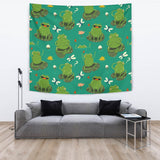 Cute Frog Dragonfly Design Pattern Wall Tapestry