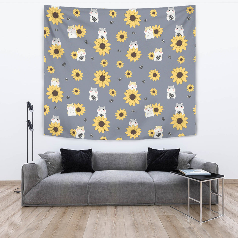 Cute Hamster Sunflower Pattern Background Wall Tapestry
