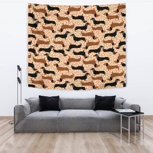 Dachshund Floral Background Wall Tapestry