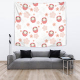 Daruma Japanese Wooden Doll Cherry Blossom Flower Pattern Wall Tapestry