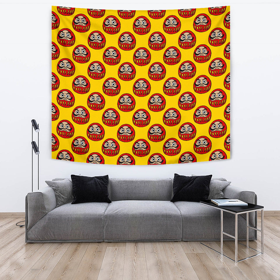 Daruma Japanese Wooden Doll Yellow Background Wall Tapestry