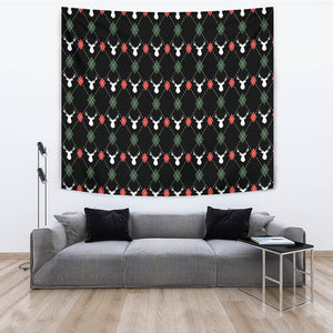 Deer Christmas New Year Pattern Argyle Wall Tapestry