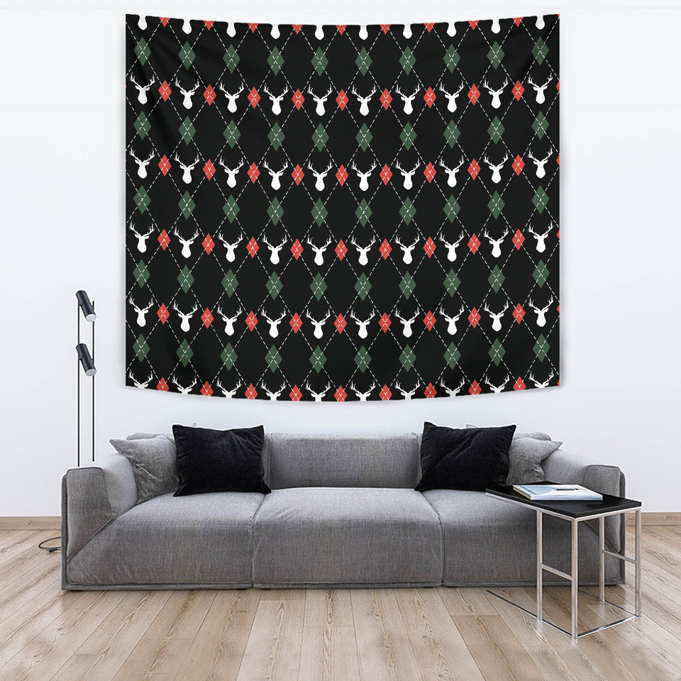 Deer Christmas New Year Pattern Argyle Wall Tapestry