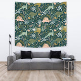 Dinosaurs Tropical Leaves Flower Pattern Wall Tapestry