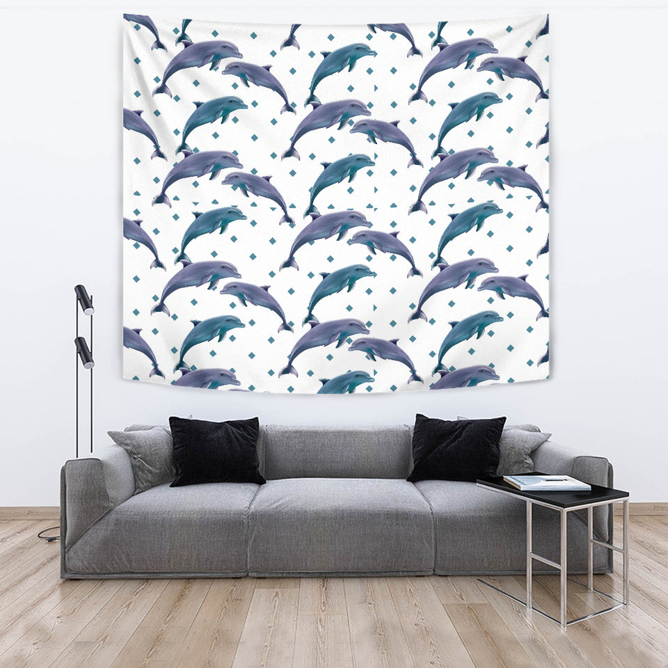 Dolphins Pattern Dotted Background Wall Tapestry