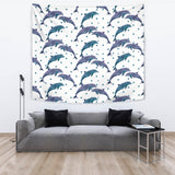 Dolphins Pattern Dotted Background Wall Tapestry