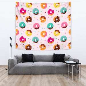 Donut Pattern Glaze Pink Background Wall Tapestry