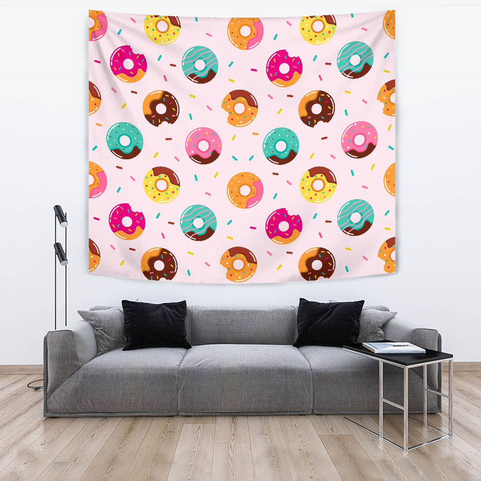 Donut Pattern Glaze Pink Background Wall Tapestry