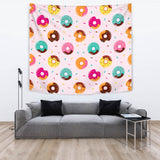 Donut Pattern Glaze Pink Background Wall Tapestry