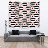 Donuts Pink Icing Striped Pattern Wall Tapestry