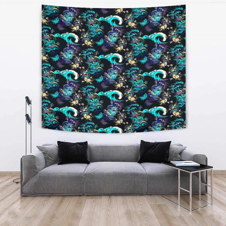 Dragon Sea Wave Pattern Wall Tapestry