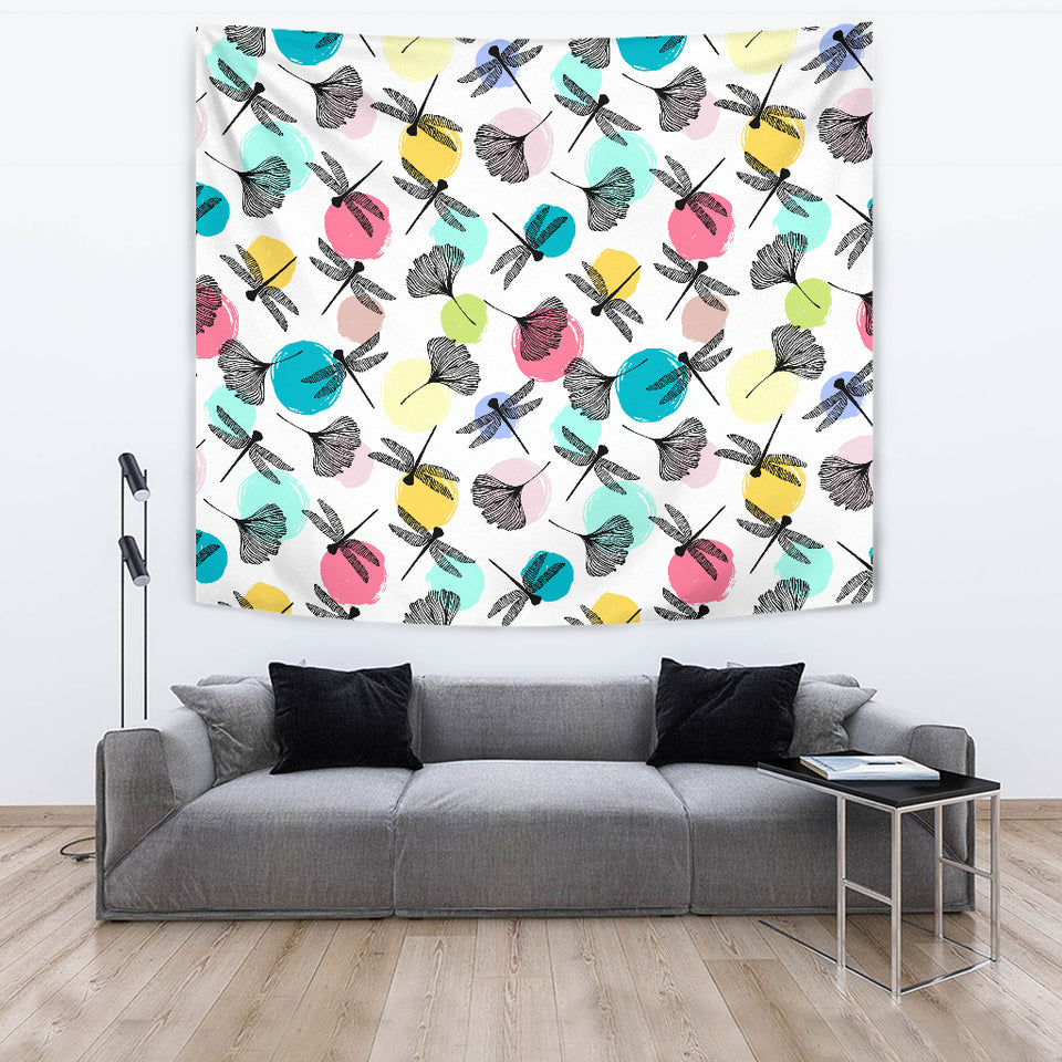 Dragonflies Ginkgo Leaves Pattern Wall Tapestry