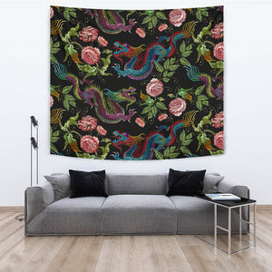 Dragons Flower Pattern Wall Tapestry