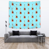 Electric Guitar Pattern Light Blue Background Wall Tapestry