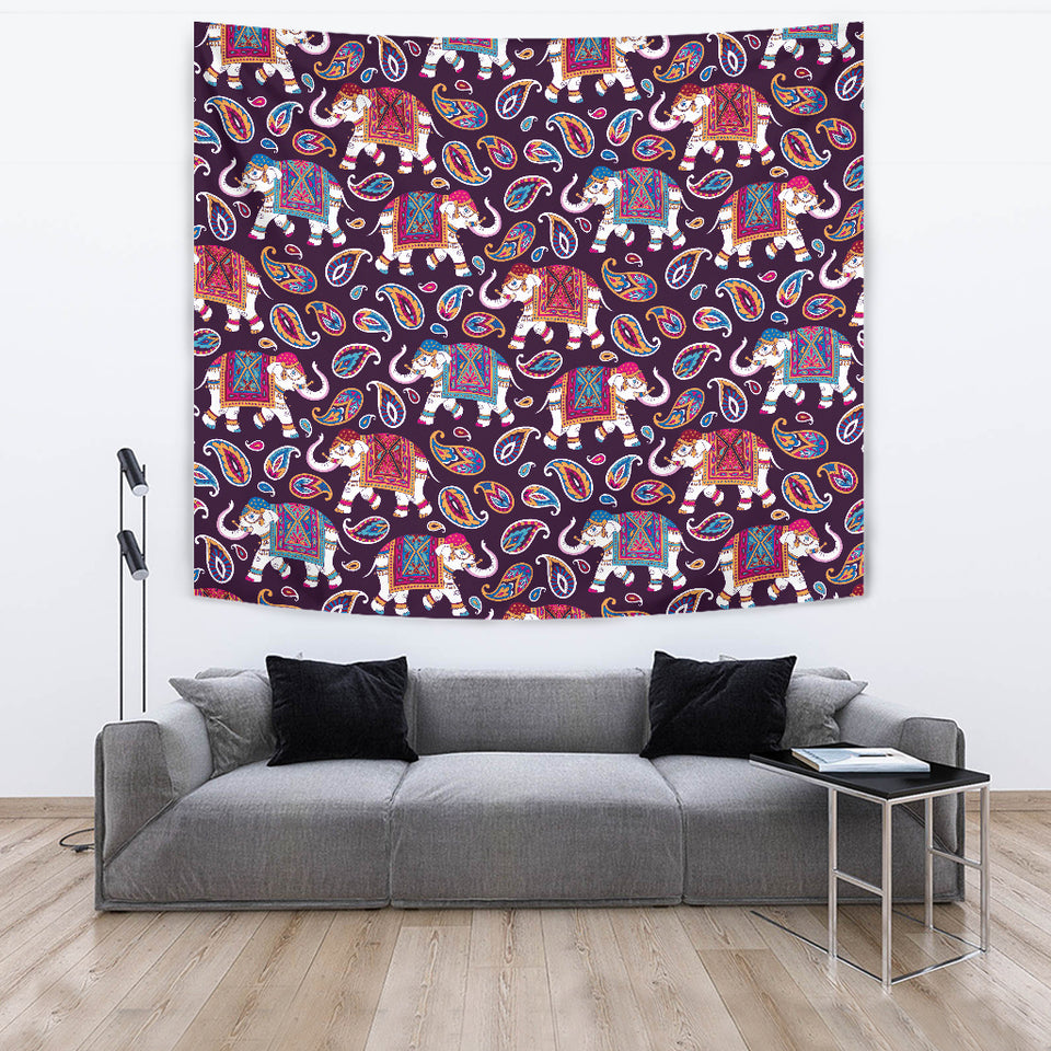Elephant Indian Style Ornament Pattern Wall Tapestry