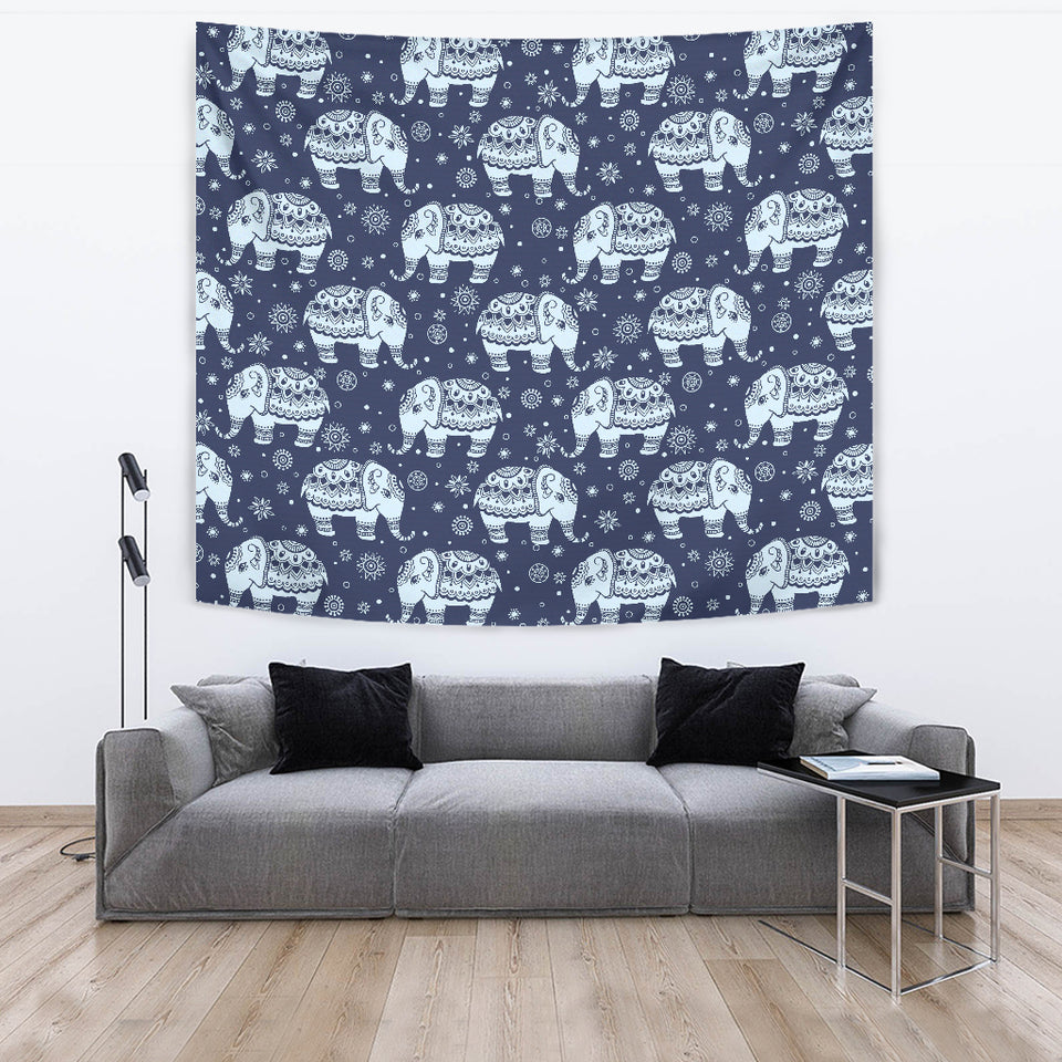 Elephant Tribal Design Pattern Wall Tapestry