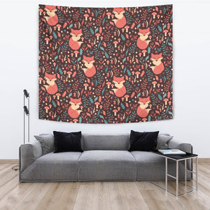 Fox Leaves Mushroom Pattern Wall Tapestry