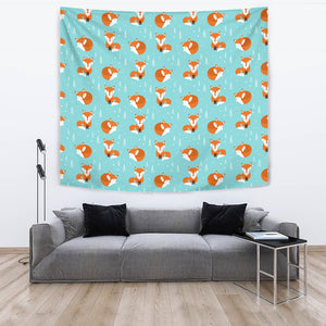 Fox Pattern Blue B Ackground Wall Tapestry