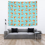 Fox Pattern Blue B Ackground Wall Tapestry