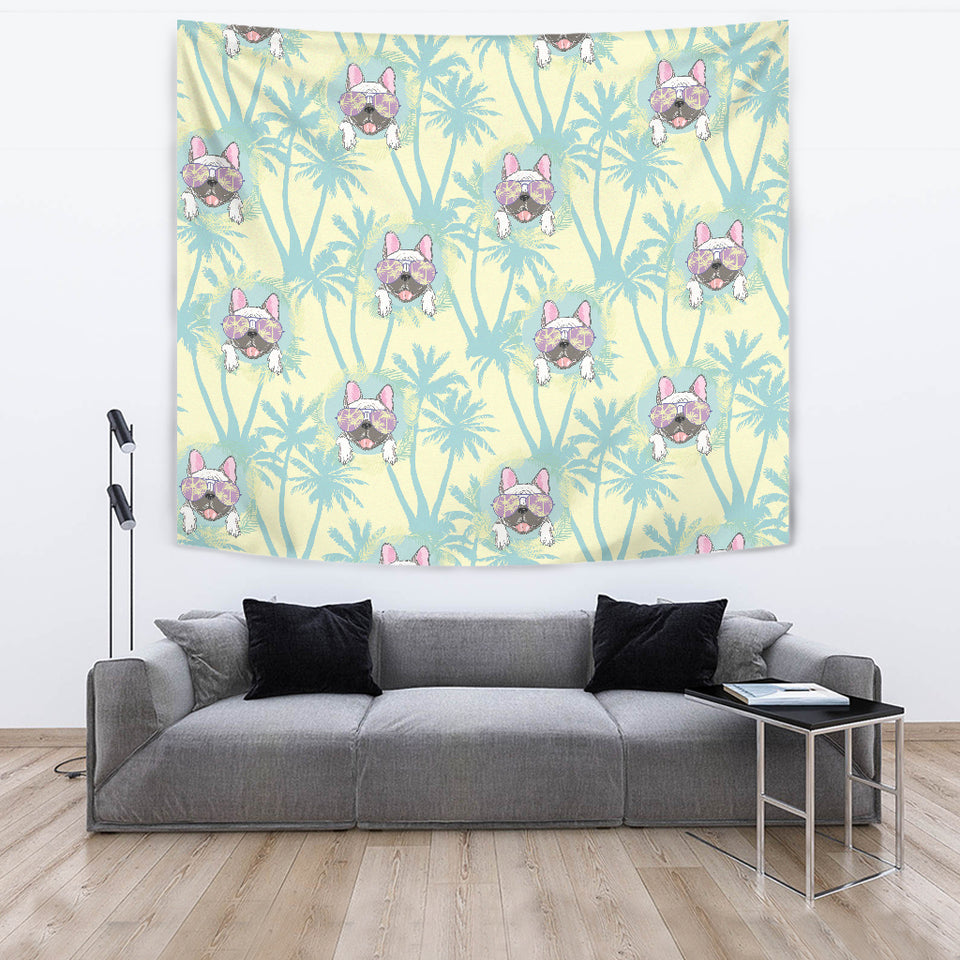 French Bulldog Hawaii Blackground Wall Tapestry