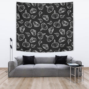 Garlic Pattern Black Background Wall Tapestry