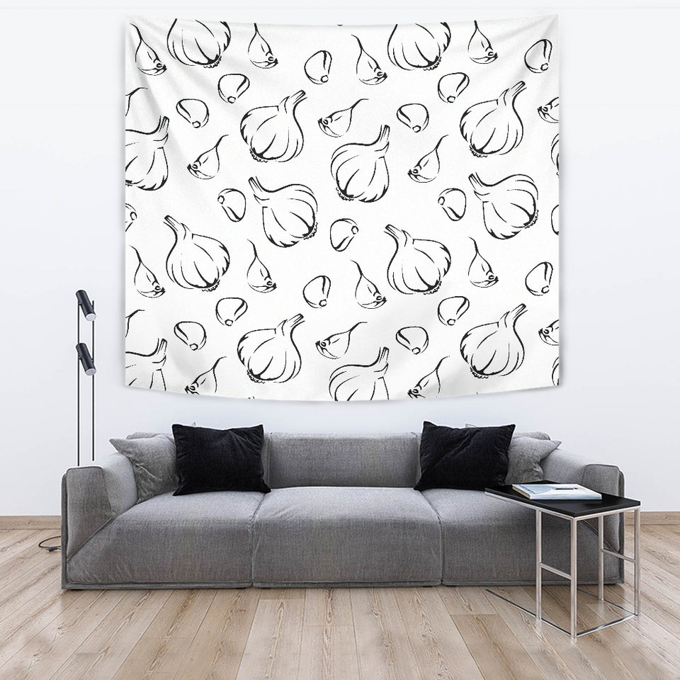 Garlic Pattern Black White Wall Tapestry
