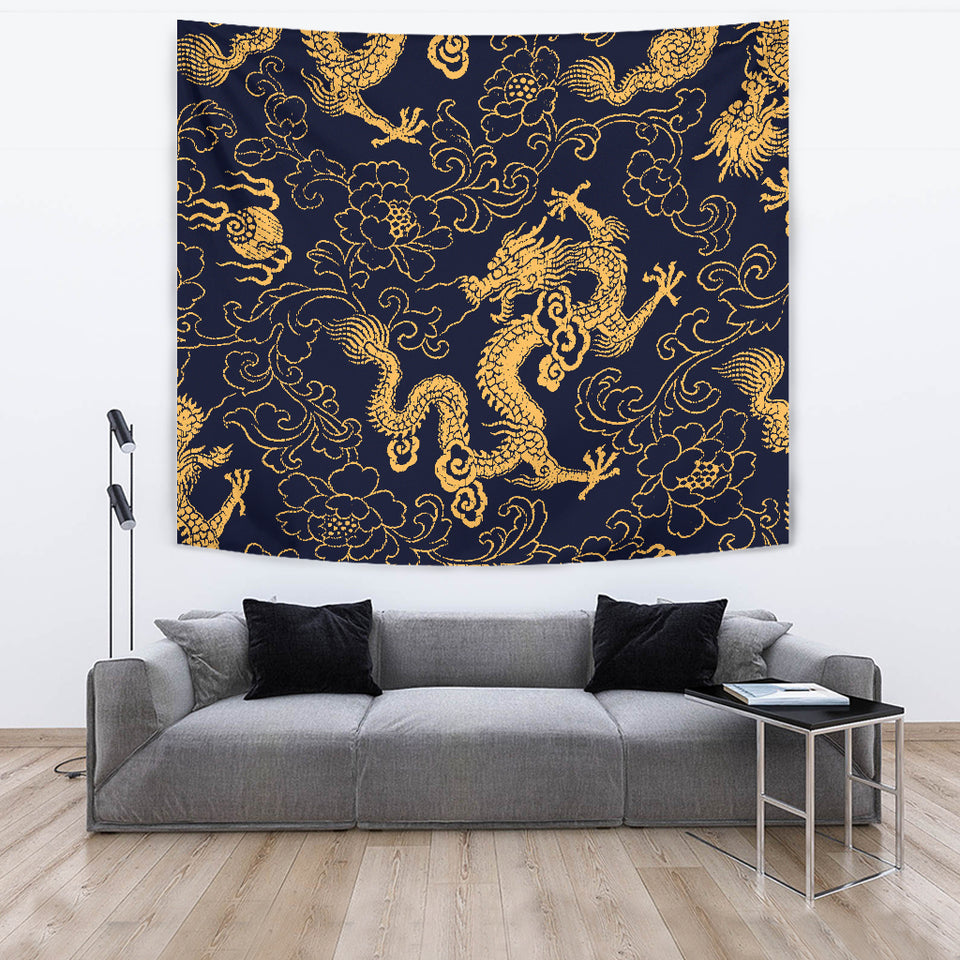 Gold Dragon Pattern Wall Tapestry