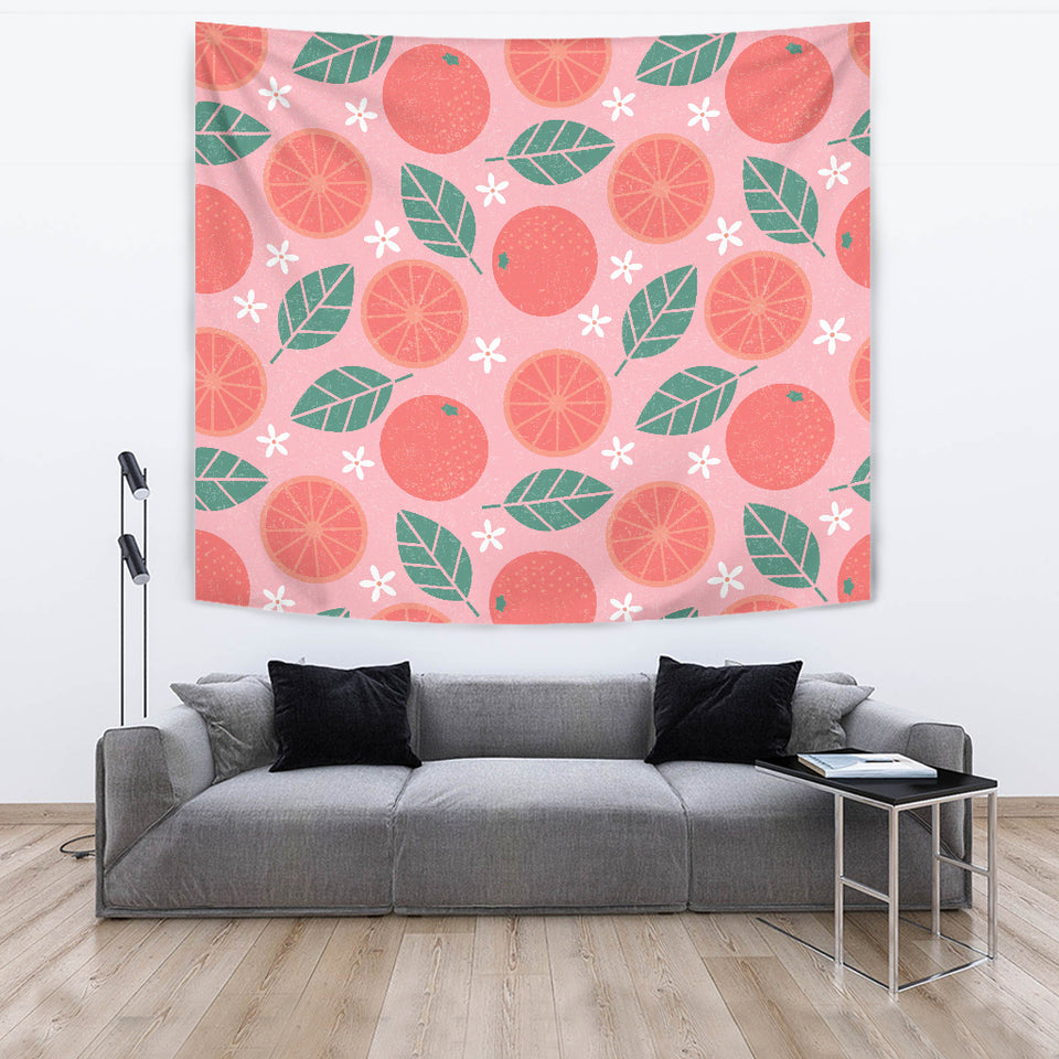 Grapefruit Leaves Flower Pink Background Wall Tapestry