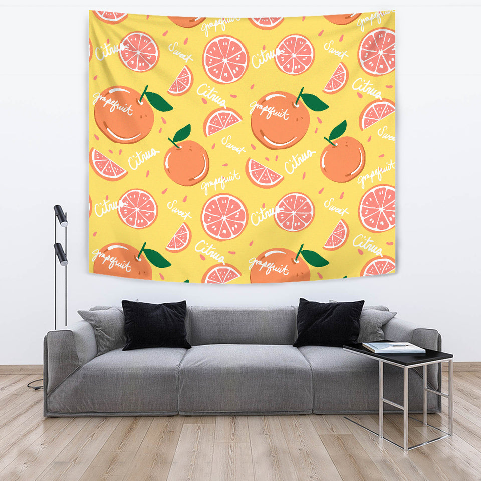 Grapefruit Yellow Background Wall Tapestry