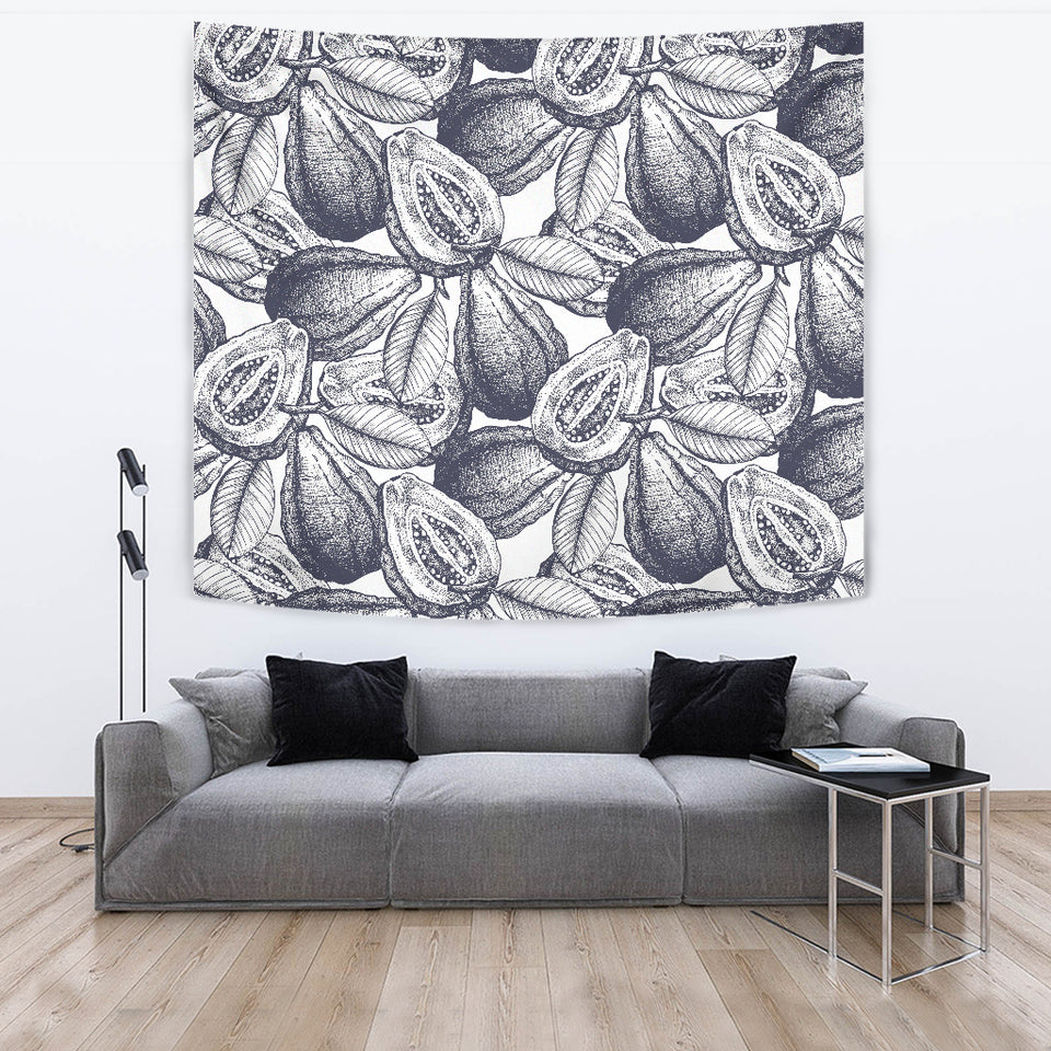 Guava Tropical Hand Drawn Pattern Wall Tapestry