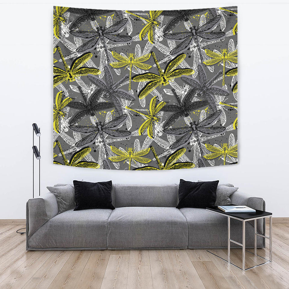 Hand Drawn Dragonfly Pattern Wall Tapestry
