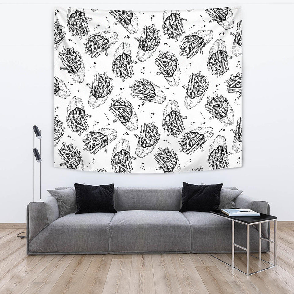 Hand Drawn French Fries Pattern Wall Tapestry