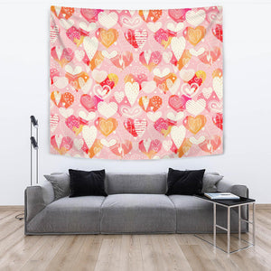 Hand Drawn Heart Design Pattern Wall Tapestry