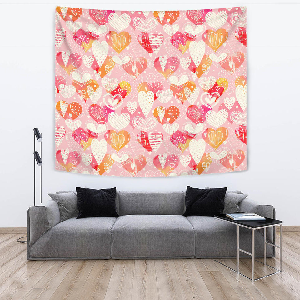 Hand Drawn Heart Design Pattern Wall Tapestry